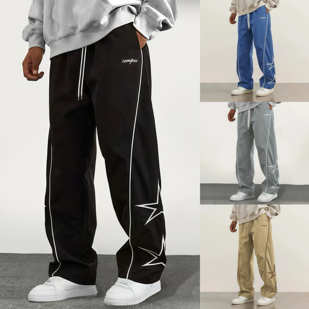 Cross-border American and European size jogging pants, long pants, exclusive for export on Amazon, striped five-star sporty casual straight-leg pants