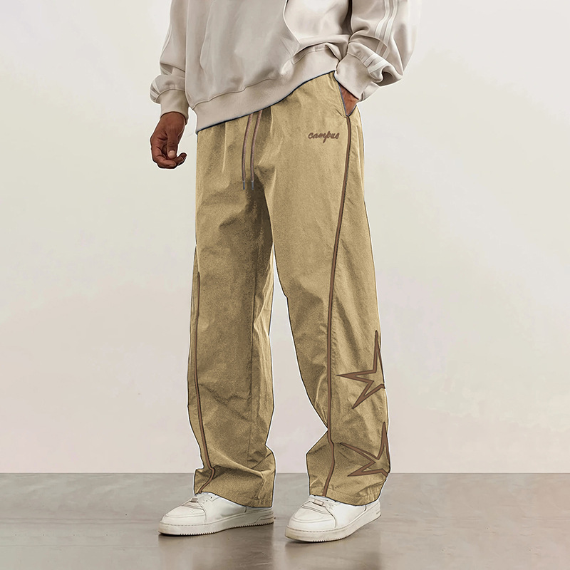Cross-border American and European size jogging pants, long pants, exclusive for export on Amazon, striped five-star sporty casual straight-leg pants Item Picture