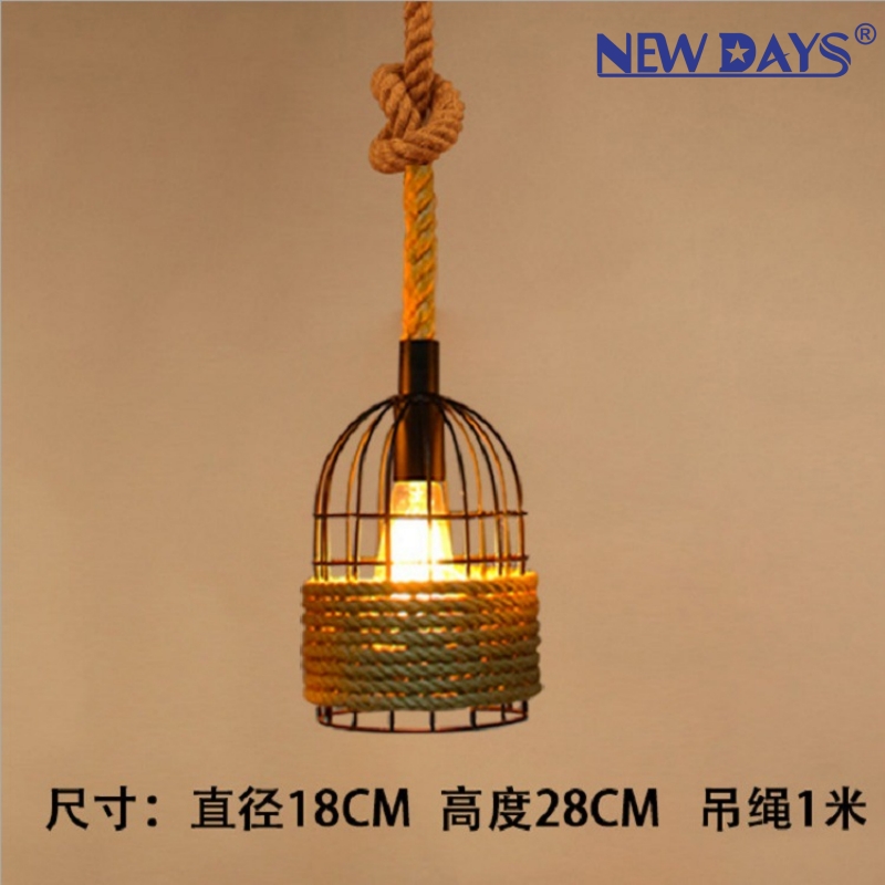 NEWDAYS brand cross-border new products: led retro rope pendant lamp, ironwork hood bar table lamp, 3-head water pipe birdcage decorative lighting, ambient lighting, small pendant lamp, lighting art lamp, Nordic style Specification image