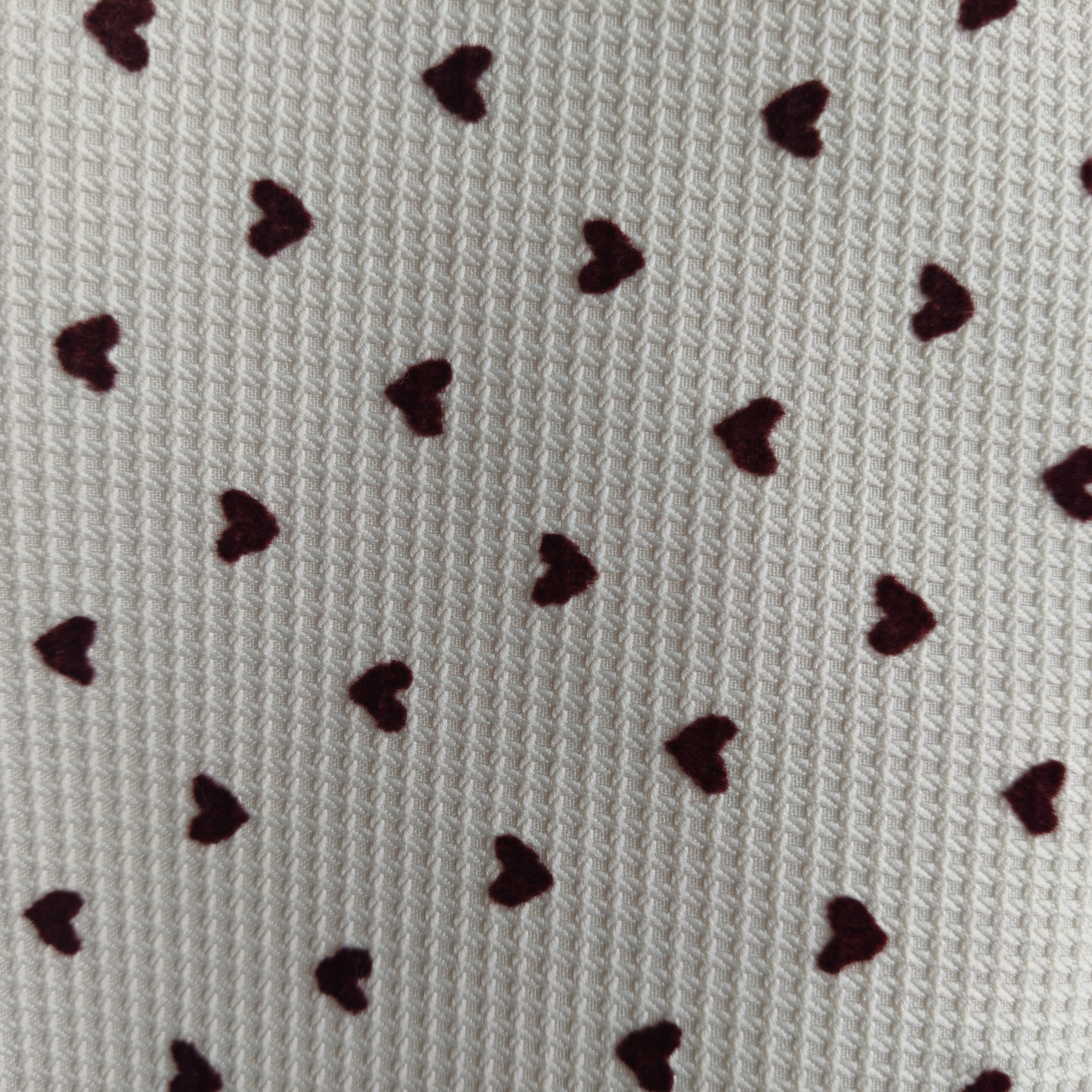 Knitted printed fabric, retro wine-red small heart-shaped bow, flocking, breathable and elastic fabric for bags, cosmetic bags and clothing detail image 3