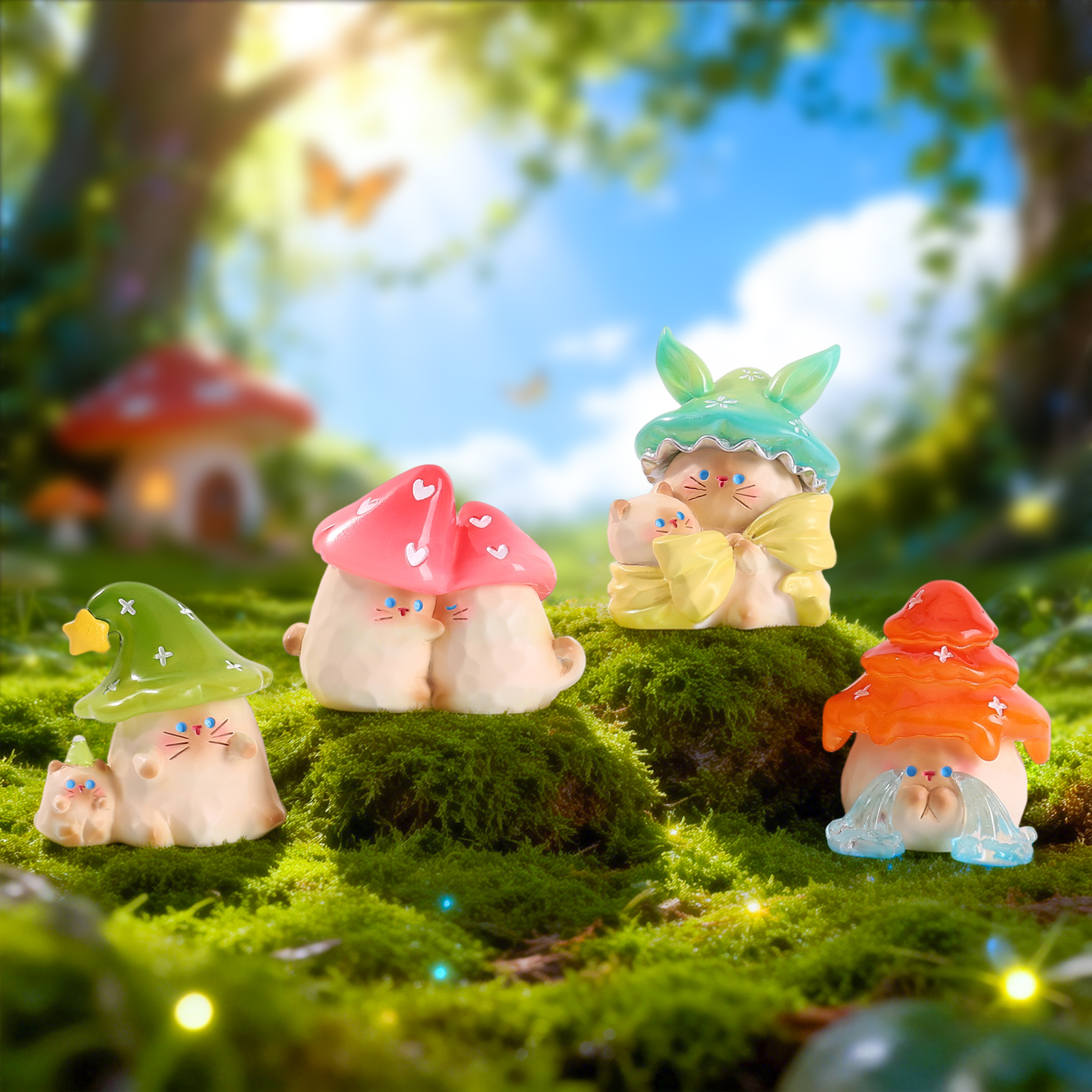 Mushroom Cat Emotional Forest Series Figurines, Blind boxes, cartoon cats, desktop decorations, children's toys details Picture