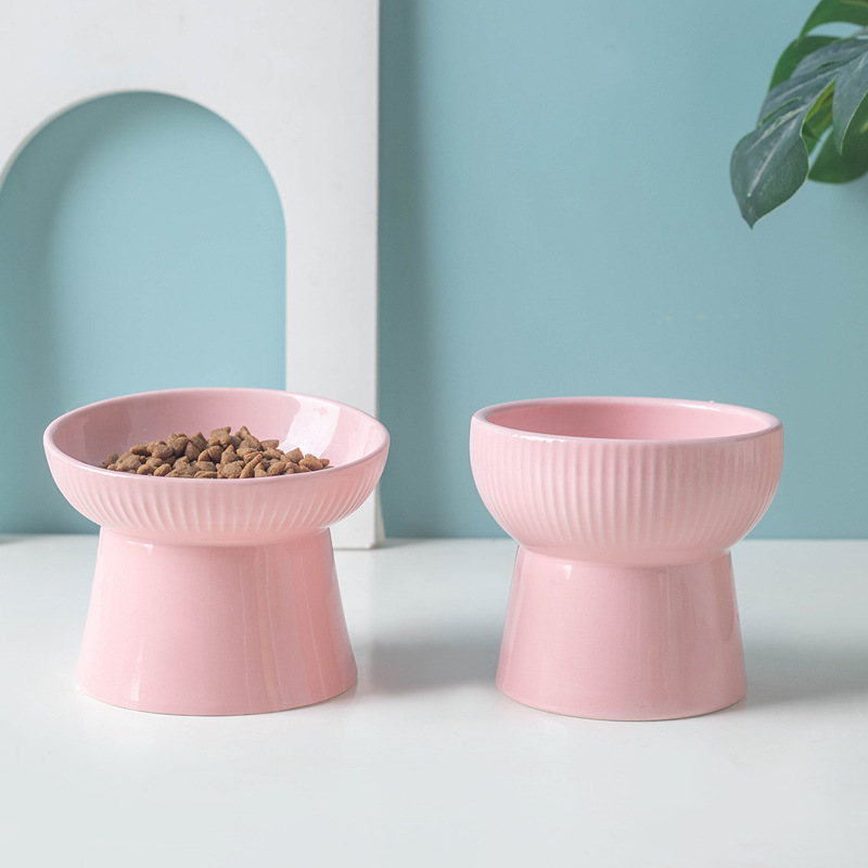 Ceramic cat and dog bowls, cute slanted mouth single bowl, cat basin, neck guard high leg bowl, dog basin, anti-knock cat supplies wholesale Specification image