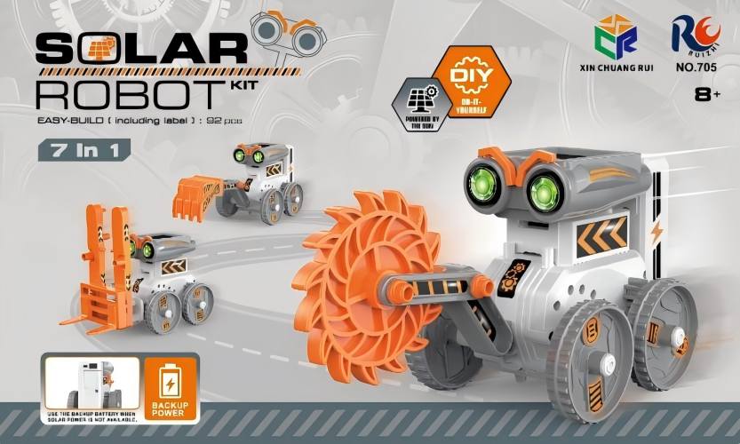 TL79204 New 7-transformation solar engineering robot Assembly Set, dual power of light energy battery, boy builds forklift excavator mechanical model by hand, science popularization and education birthday gift building blocks Specification image