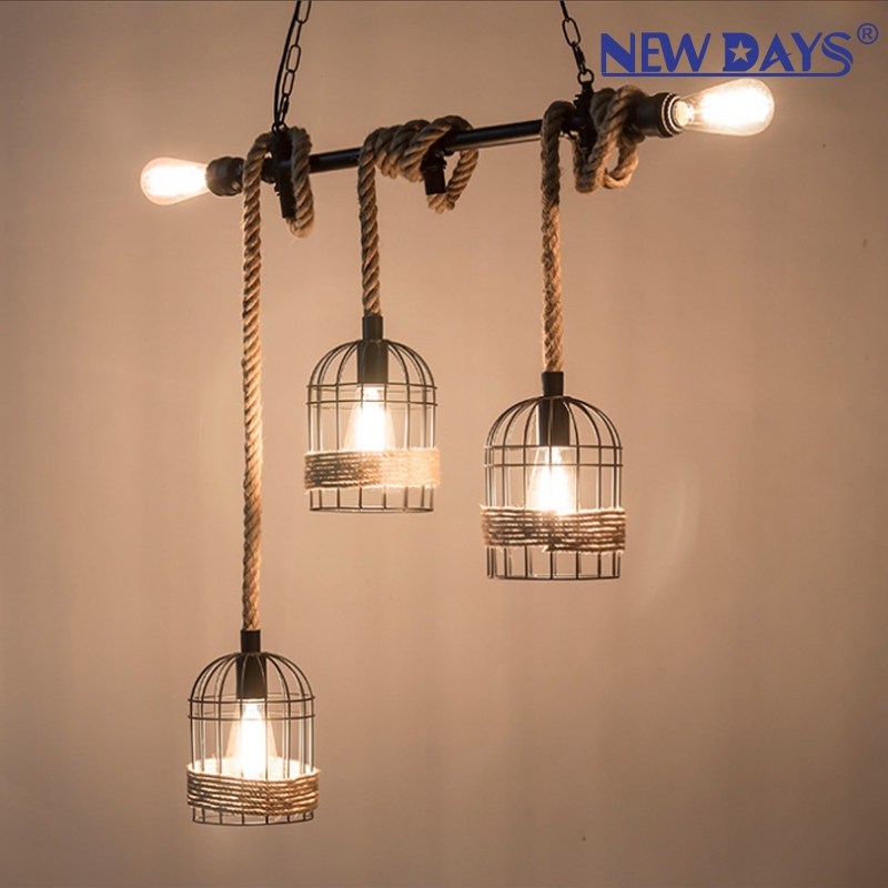 NEWDAYS brand cross-border new products: led retro rope pendant lamp, ironwork hood bar table lamp, 3-head water pipe birdcage decorative lighting, ambient lighting, small pendant lamp, lighting art lamp, Nordic style Application Scenario