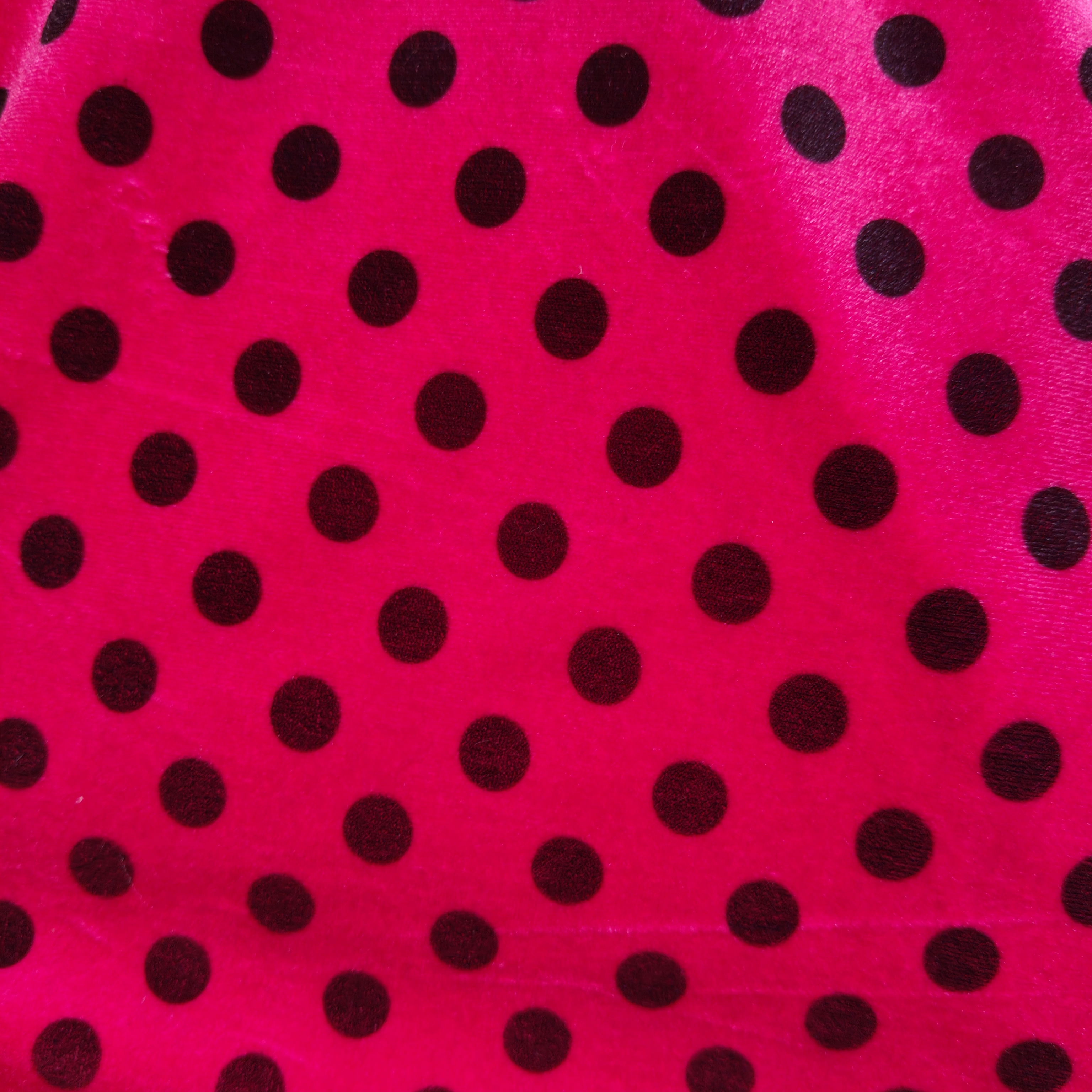 Rose red base with black polka dots, Korean velvet fabric, stretch velvet printed fabric, autumn and winter dress, evening gown, pajamas, velvet bag fabric detail image 2