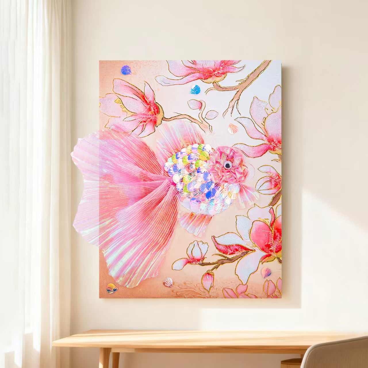 New DIY fish swimming decorative paintings, handcrafted creative living room ornaments, three-dimensional hanging paintings