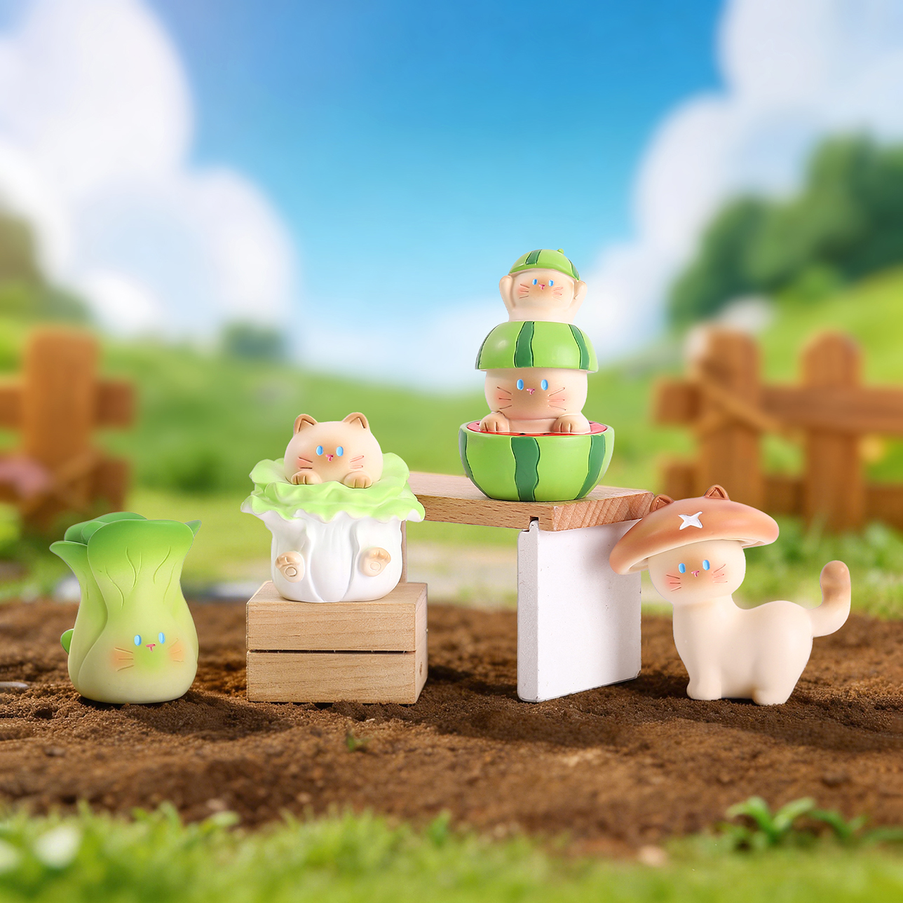 Vegetable Cat's World Blind Box Cartoon Desktop Display, creative Trendy figurine, student gift, cartoon cat handicraft details Picture