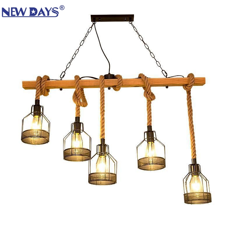 NEWDAYS brand cross-border new products: led retro industrial style rope pendant lamp, ironwork hood bar table lamp, creative five-head decorative lighting atmosphere lamp, small pendant lamp, lighting art lamp, Nordic style