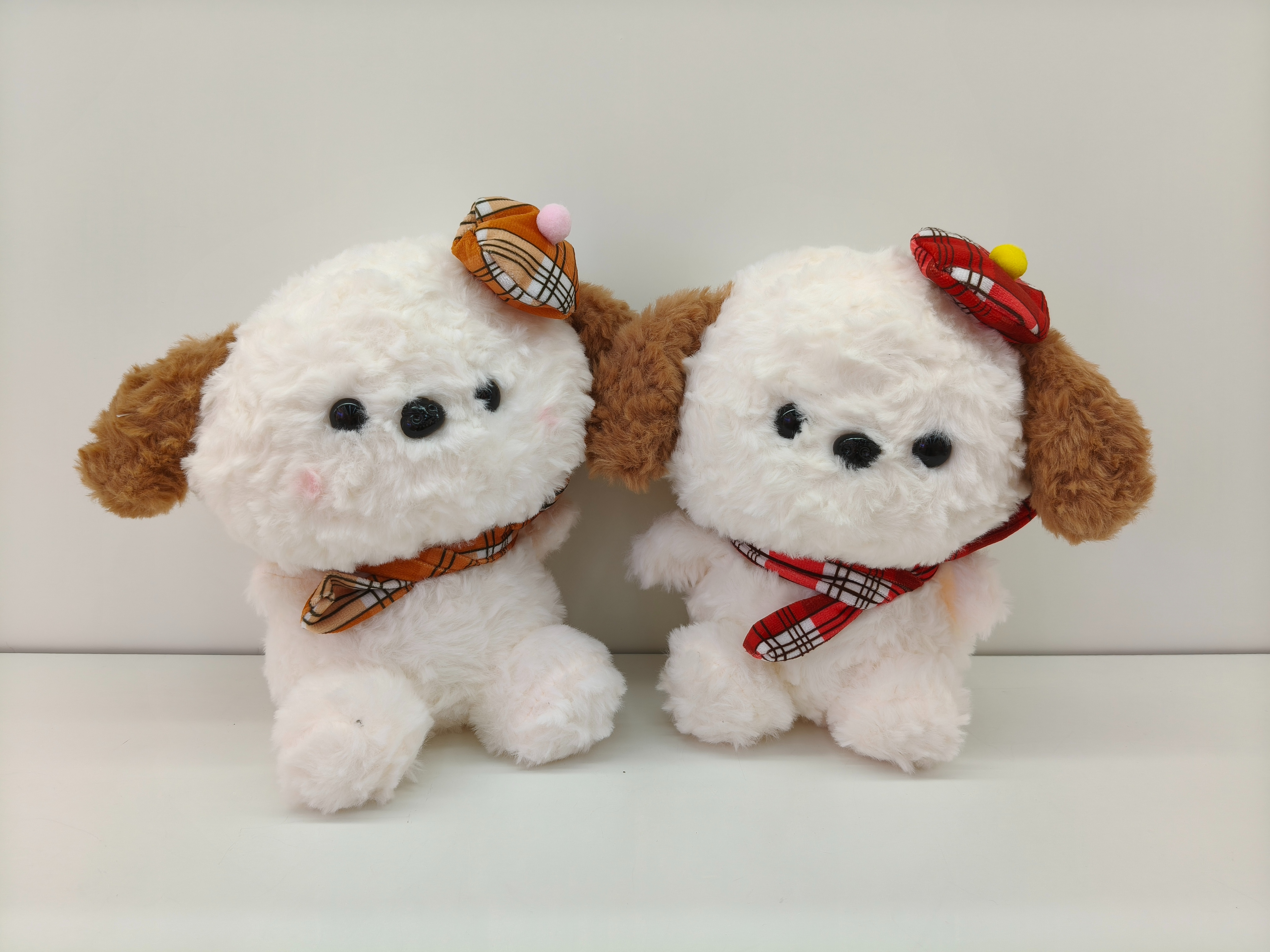 Two cute and exquisite plush dog dolls from the plush series wearing hats