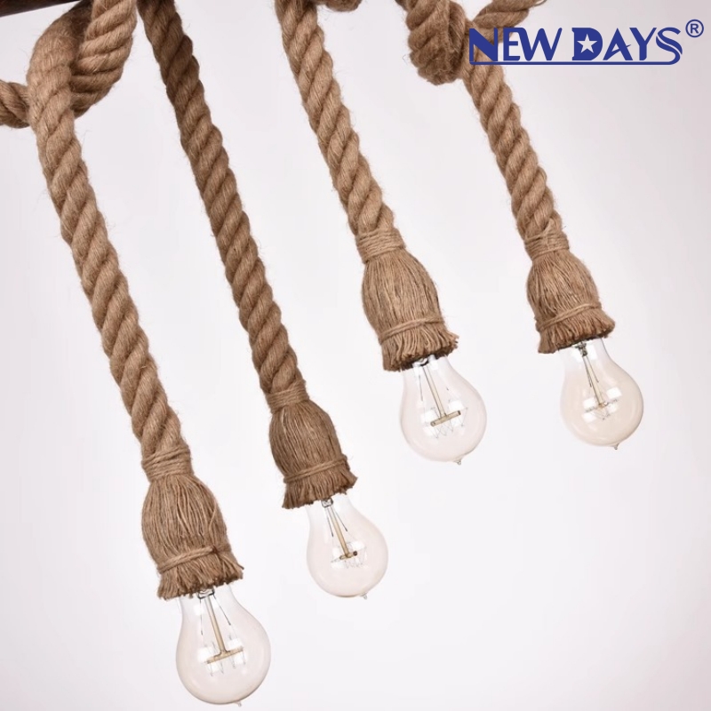 NEWDAYS brand cross-border new products: led retro industrial style hemp rope bamboo tube chandelier, ironwork hood bar table lamp, creative decorative lighting atmosphere lamp, small chandelier lamp, lighting art lamp, Nordic style Specification image