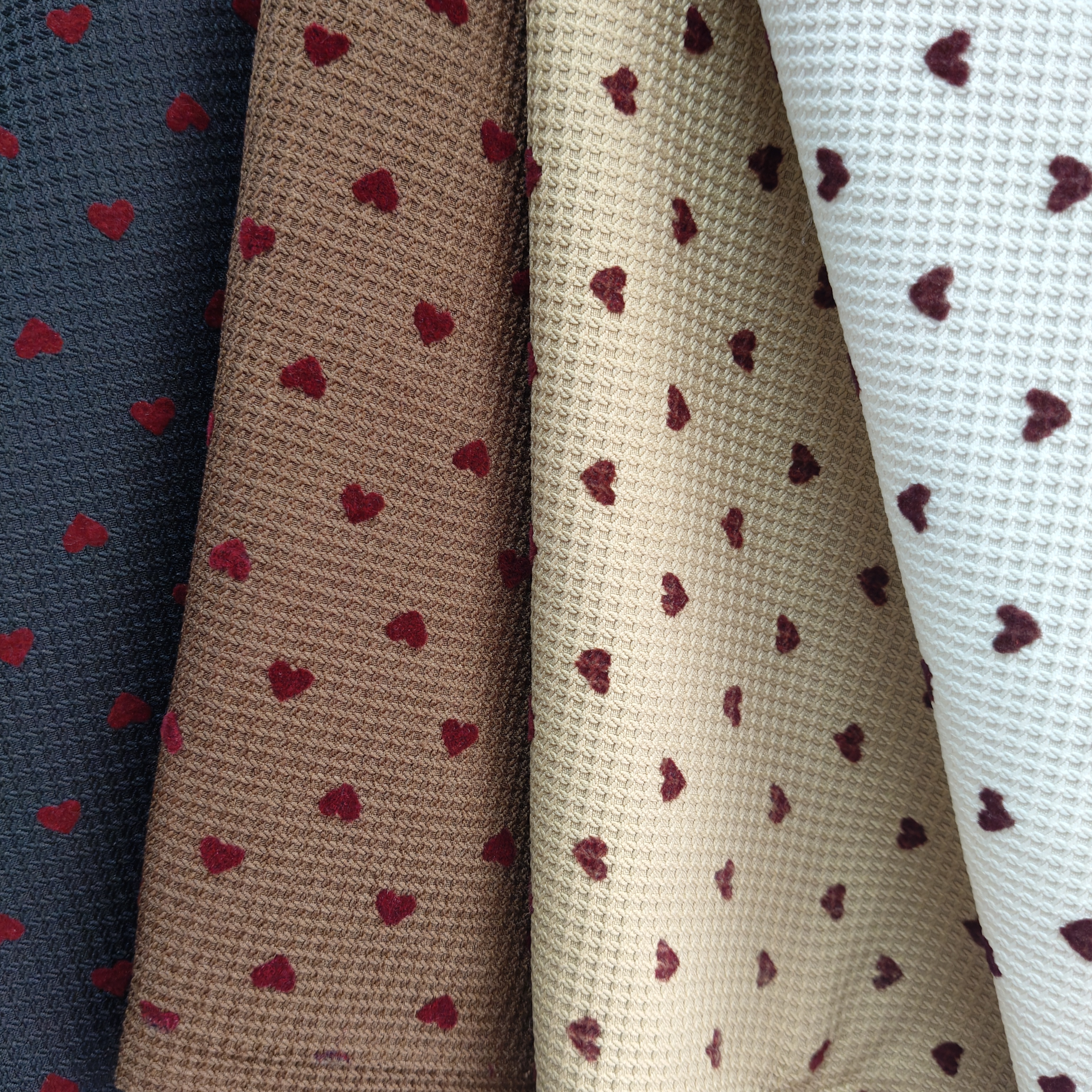 Knitted printed fabric, retro wine-red small heart-shaped bow, flocking, breathable and elastic fabric for bags, cosmetic bags and clothing detail image 7
