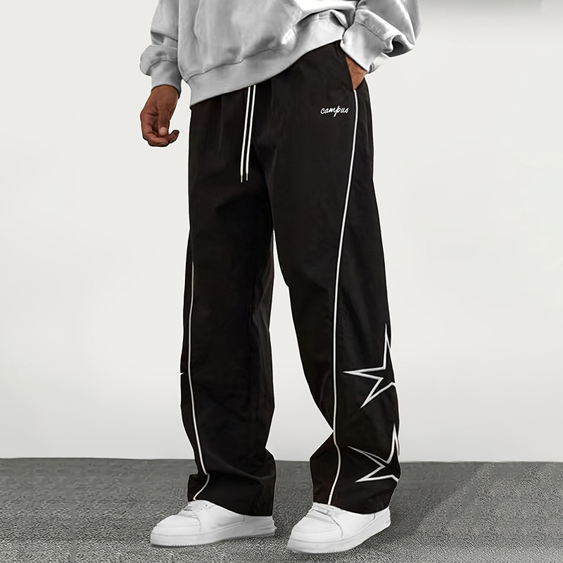 Cross-border American and European size jogging pants, long pants, exclusive for export on Amazon, striped five-star sporty casual straight-leg pants Application Scenario
