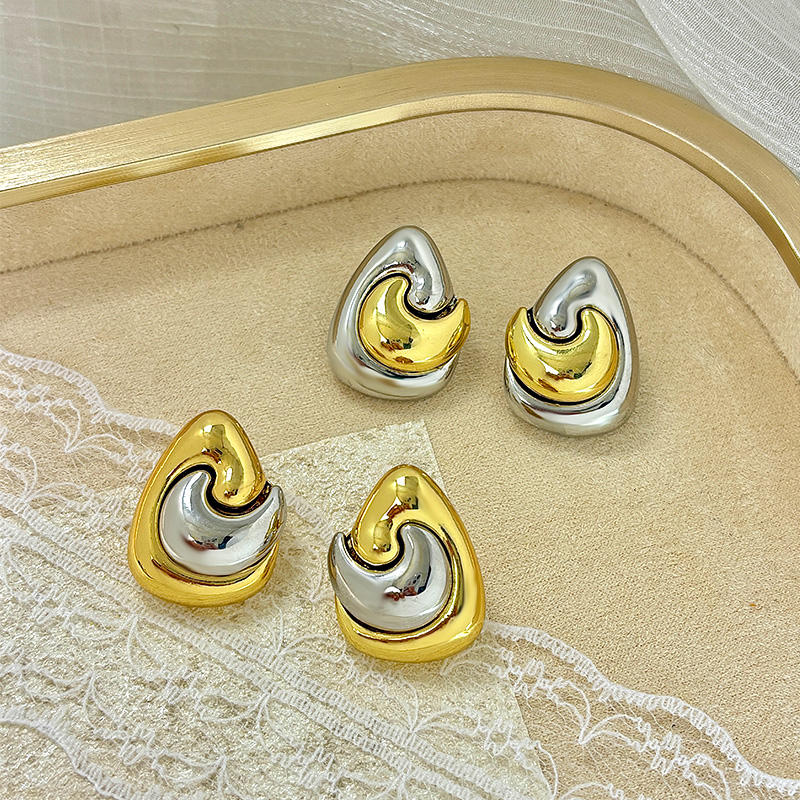 金色银色双色波浪珍珠耳钉耳饰套装