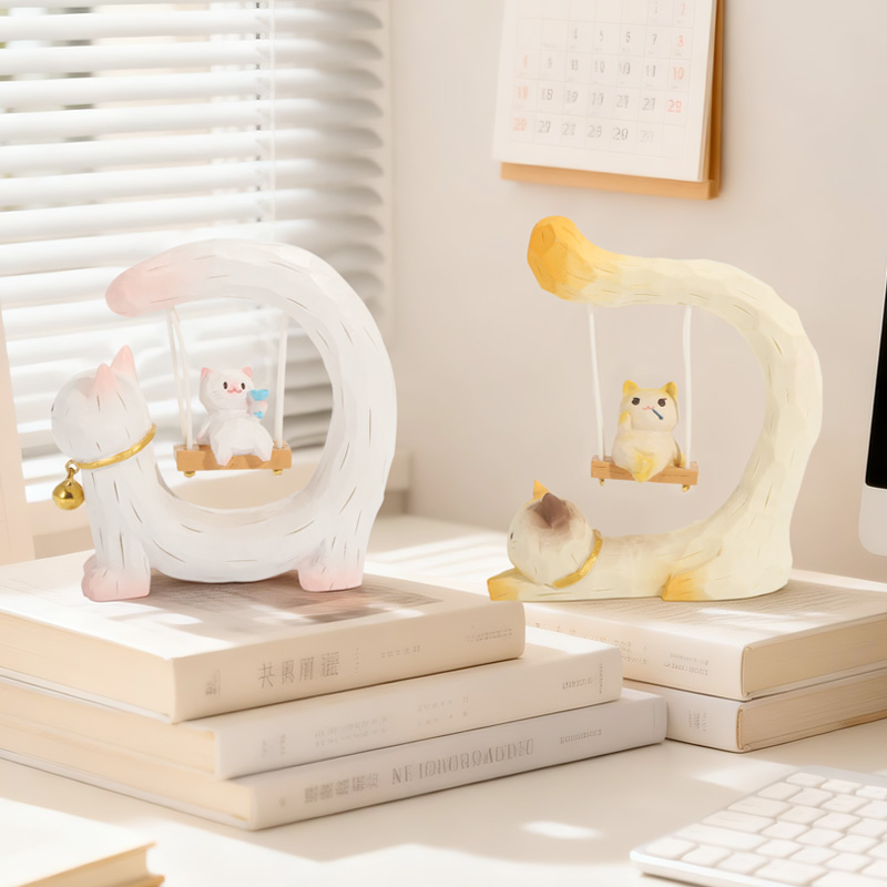 创意潮玩手办猫咪秋千盲盒猫猫树脂工艺品办公桌面摆件 details Picture