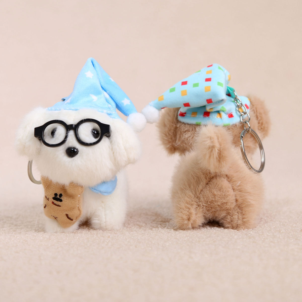 Cute cartoon goodnight glasses, creative puppy, 4-inch plush pendant, claw machine, doll, key pendant, car schoolbag, hanging accessory, gift, cartoon transformation keychain, dress-up doll, hanging accessory, plush toy, cute wholesale details Picture