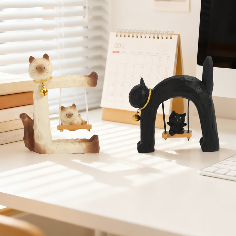 创意潮玩手办猫咪秋千盲盒猫猫树脂工艺品办公桌面摆件 Specification image