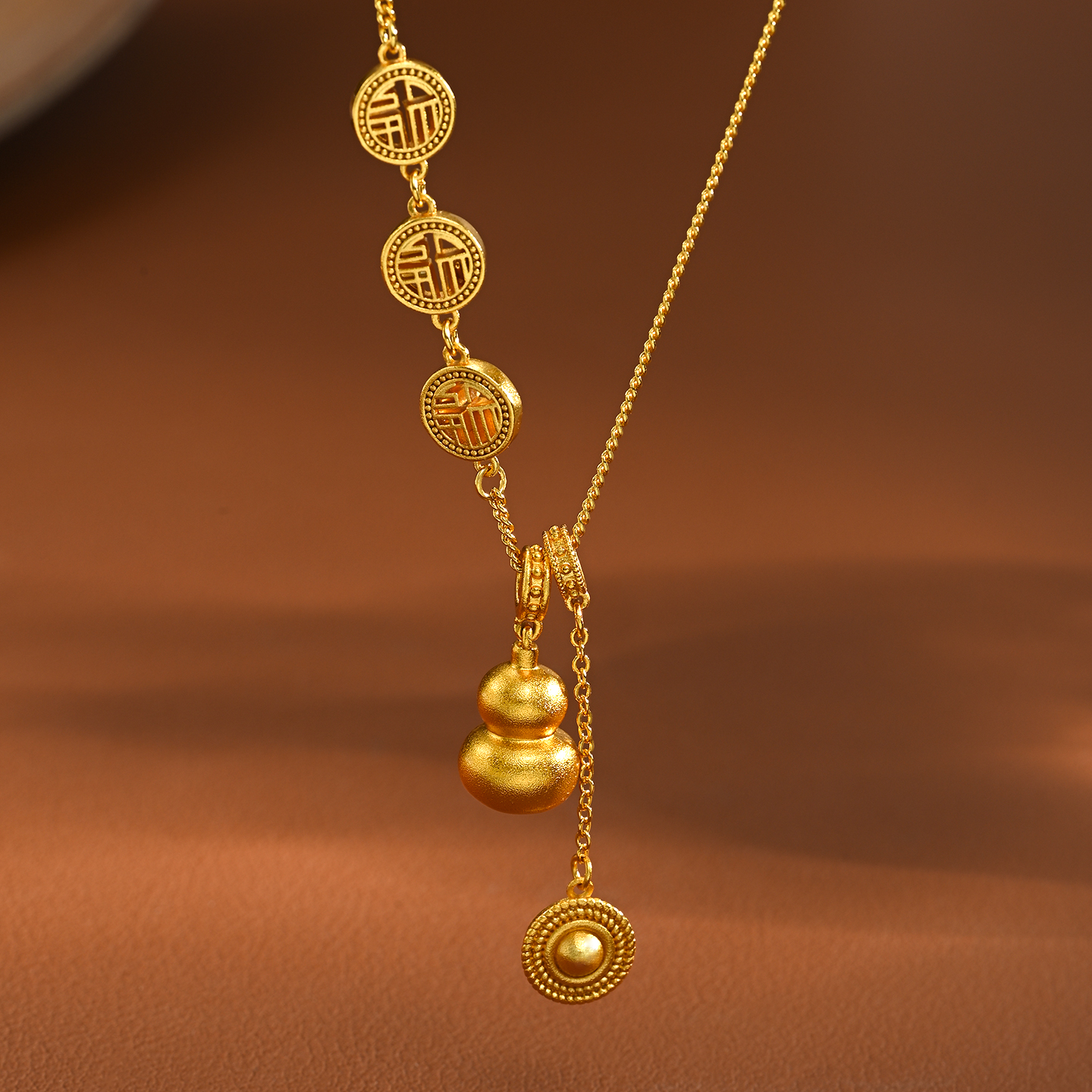 2026 New Style Prosperity Necklace with gourd round plate, a versatile gift necklace Specification image