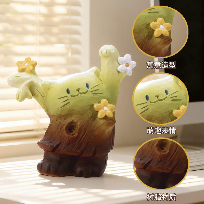 صندوق من المصنوعات اليدوية الراتنجية التي وُلد فيها القط الكرتون باي، كان الزخرفة المنزلية مصحوبة بالتحركات المكتبية الخلاقة Application Scenario