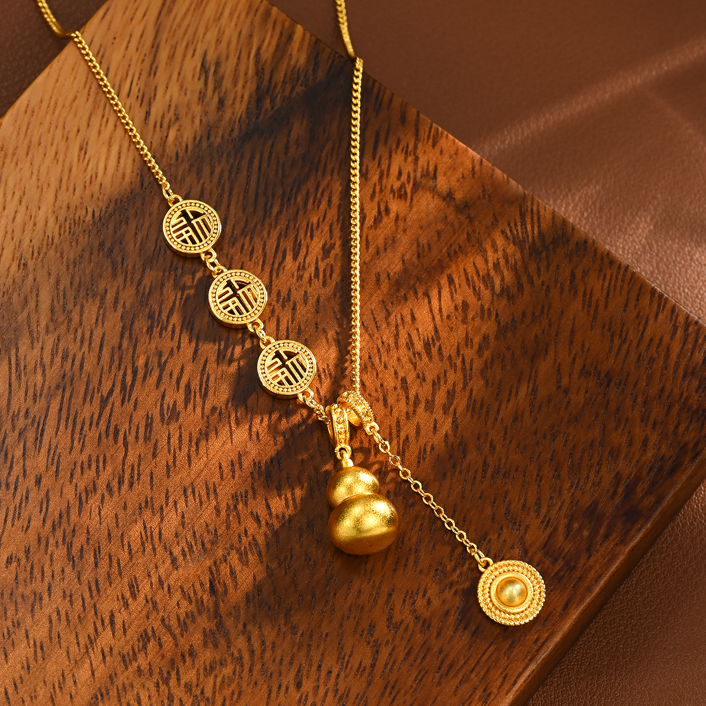 2026 New Style Prosperity Necklace with gourd round plate, a versatile gift necklace Item Picture