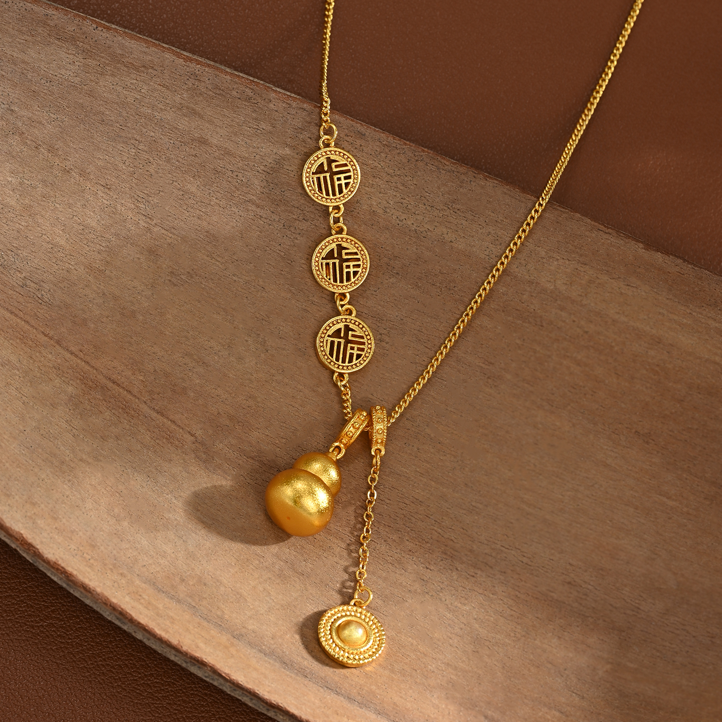 2026 New Style Prosperity Necklace with gourd round plate, a versatile gift necklace details Picture