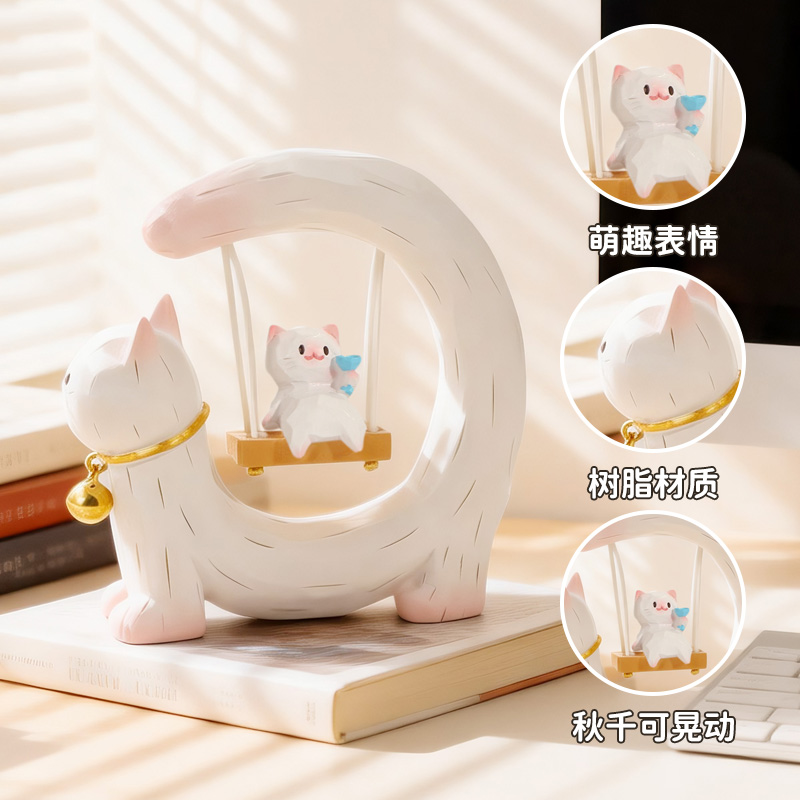 创意潮玩手办猫咪秋千盲盒猫猫树脂工艺品办公桌面摆件 Application Scenario