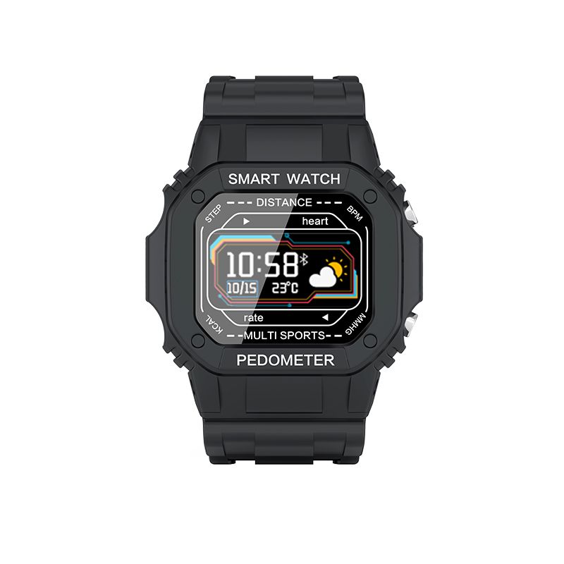 The black smartwatch supports card insertion for all-day heart rate monitoring and is waterproof for sports