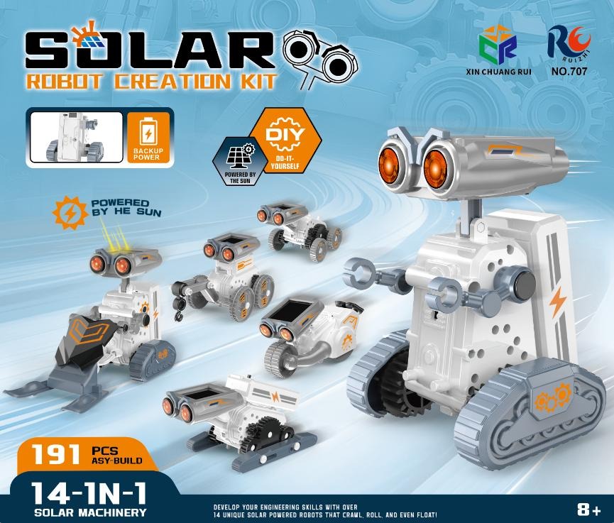 TL7946432 New 14-transformation solar robot Assembly Set, dual power of light energy battery, children's hands-on building mechanical car, children's science popularization education, birthday gift, building block toy details Picture