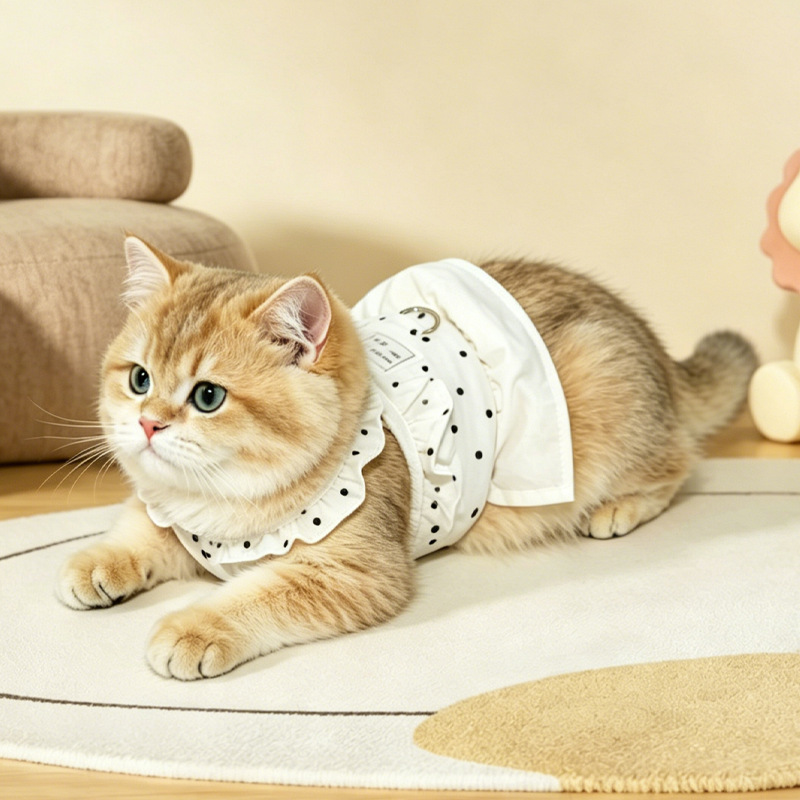 Wholesale and customized new polka dot lace cat leash, anti-break chest and back strap cat walking leash, pet supplies Application Scenario