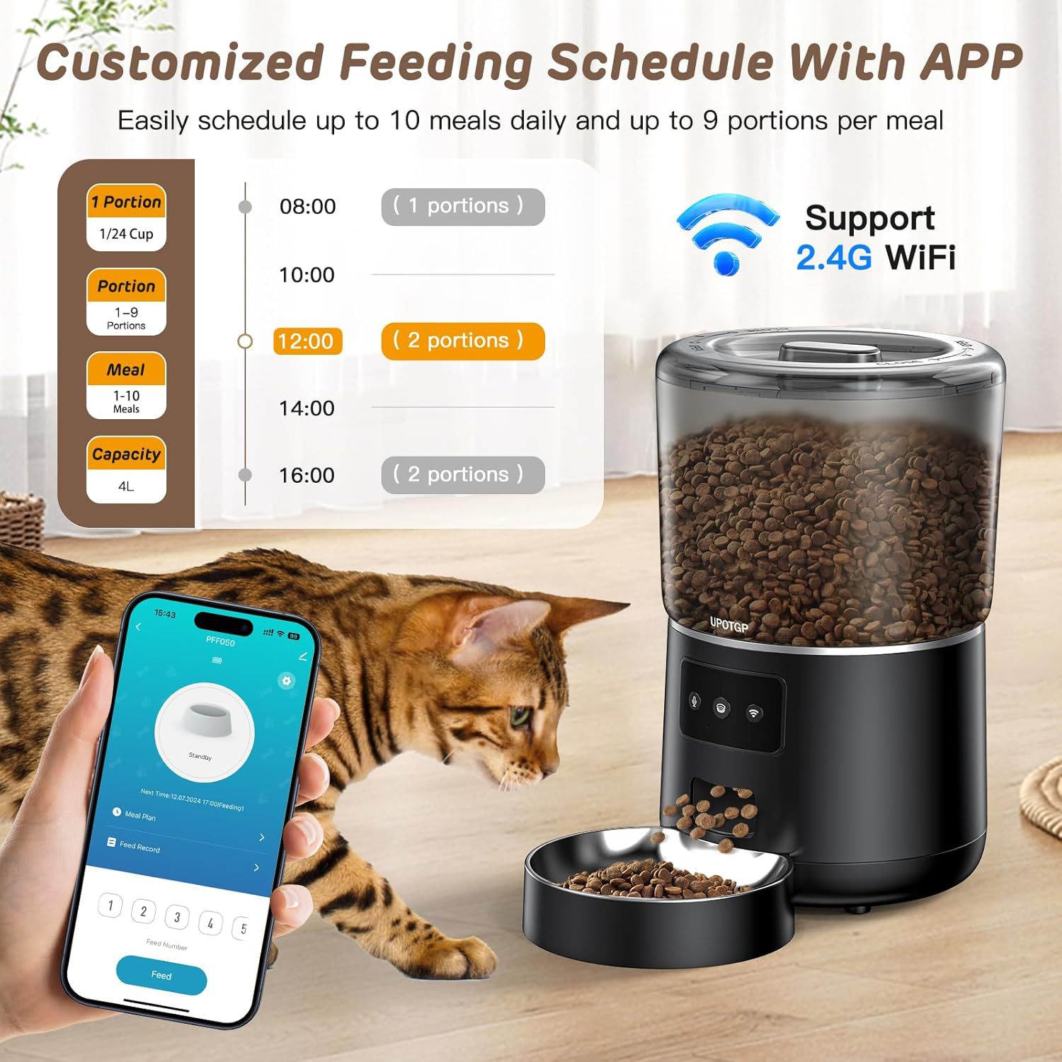 Automatic cat feeder 4L meal doodle APP remote WIFI smart pet feeding, cat and dog supplies feeding Application Scenario