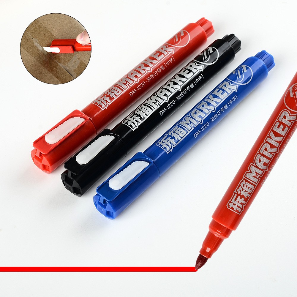 Dima single-head waterproof oil-based marker pen black, blue and red mark pen logistics box head pen express unpacking marker pen details Picture