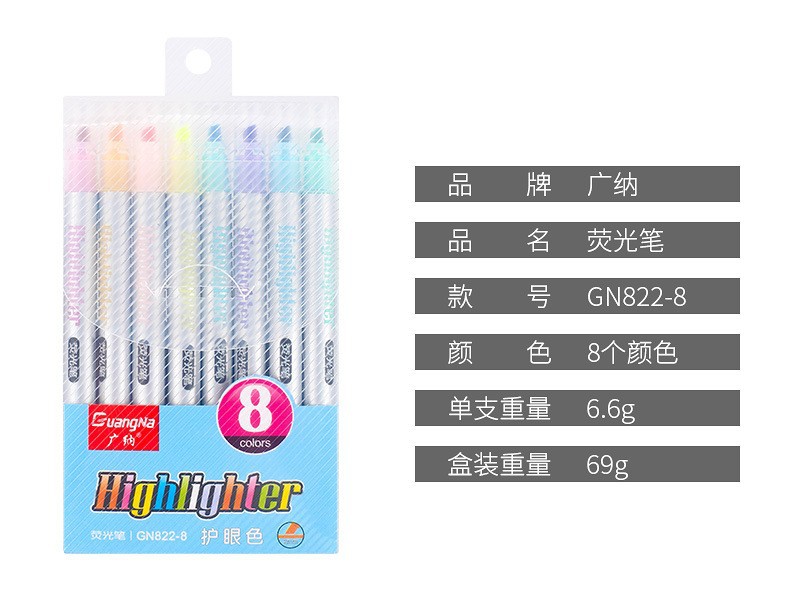 Guangna GN822 eye-protecting Highlighter Pen Set, student doodle notebook pen, Key line marking pen, colored Marker pen pic 3
