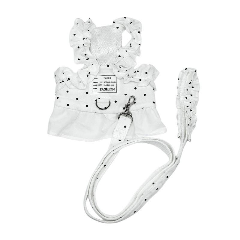 Wholesale and customized new polka dot lace cat leash, anti-break chest and back strap cat walking leash, pet supplies Item Picture