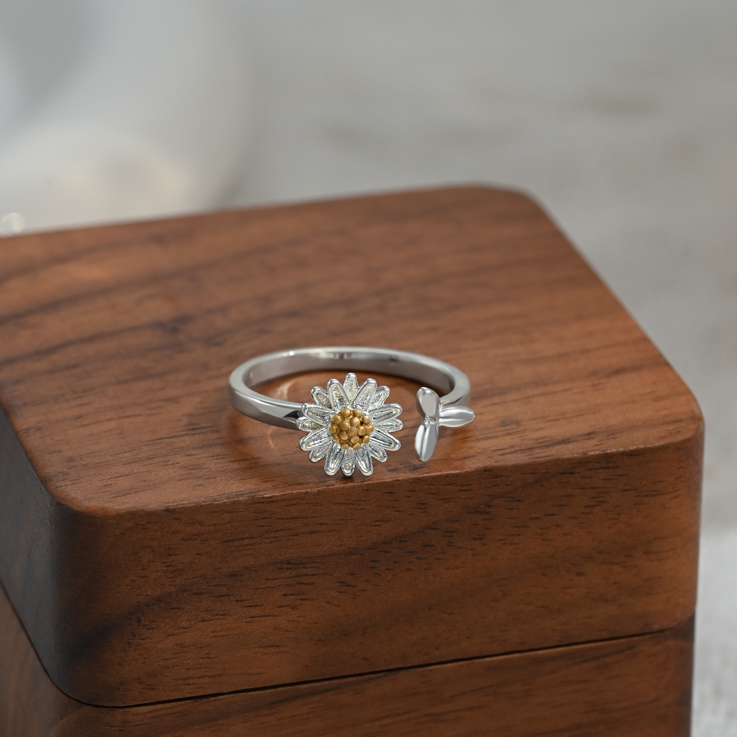 New Spring/Summer 2026 collection: Two-color electroplated, simple and individual open ring, women's niche design, small Daisy ring index finger ring details Picture