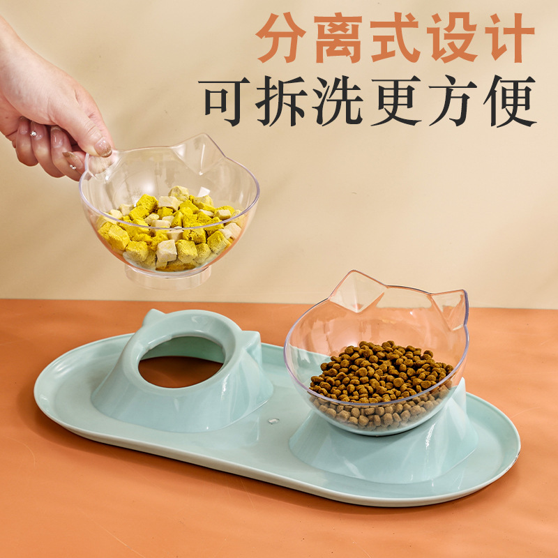 New cross-border cat bowl, dog bowl, cat food bowl, dog food bowl, anti-tipping double bowl drinking water integrated pet supplies