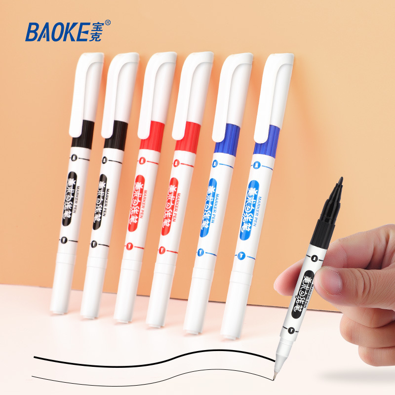 The Baok double-headed art outlining pen can be inked with black marker pen. It is a non-fading drawing and outlining pen for water-based students Item Picture