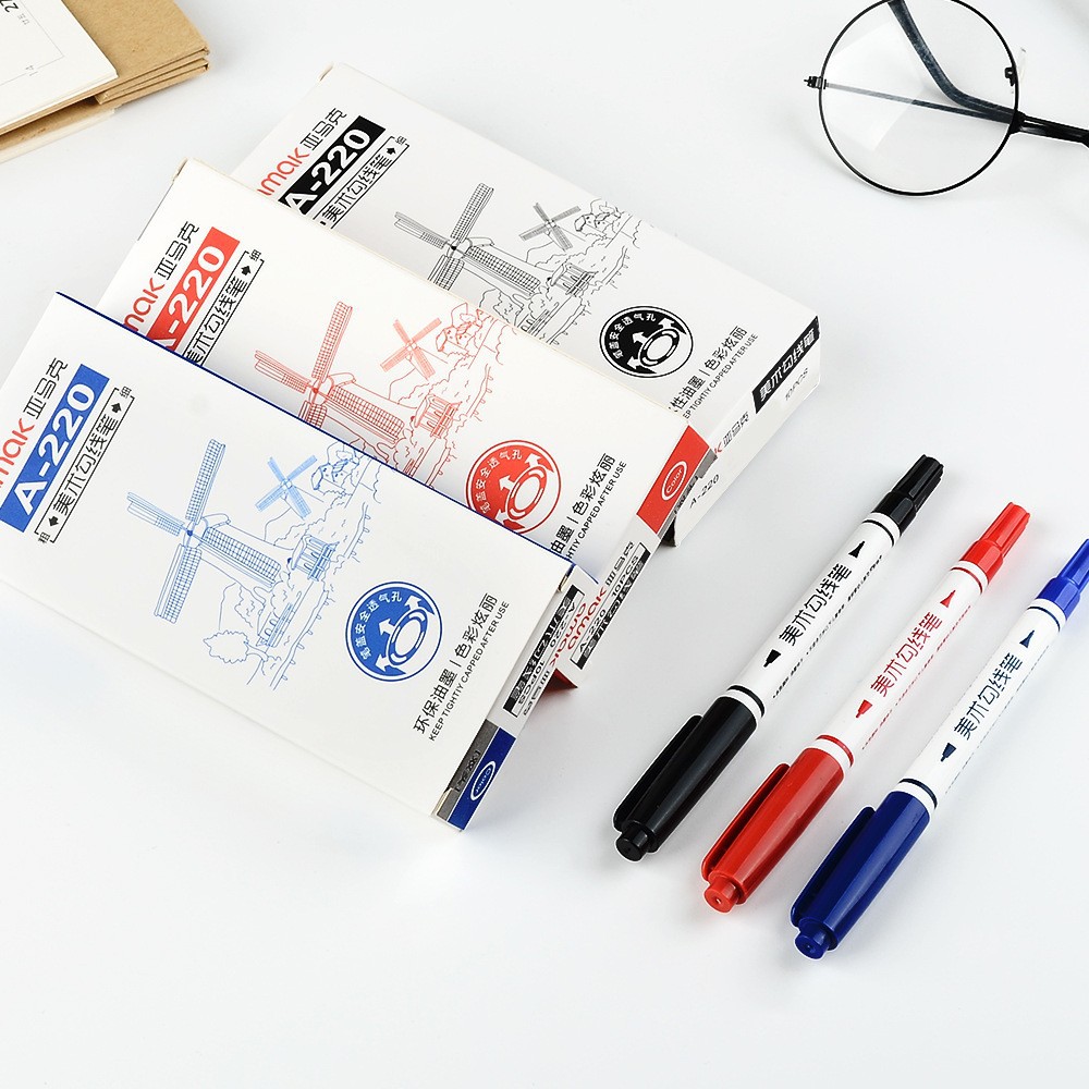 Wholesale of A220 best-selling double-headed water-based sketching pens for art, specialized drawing color markers, and black and red marker pens