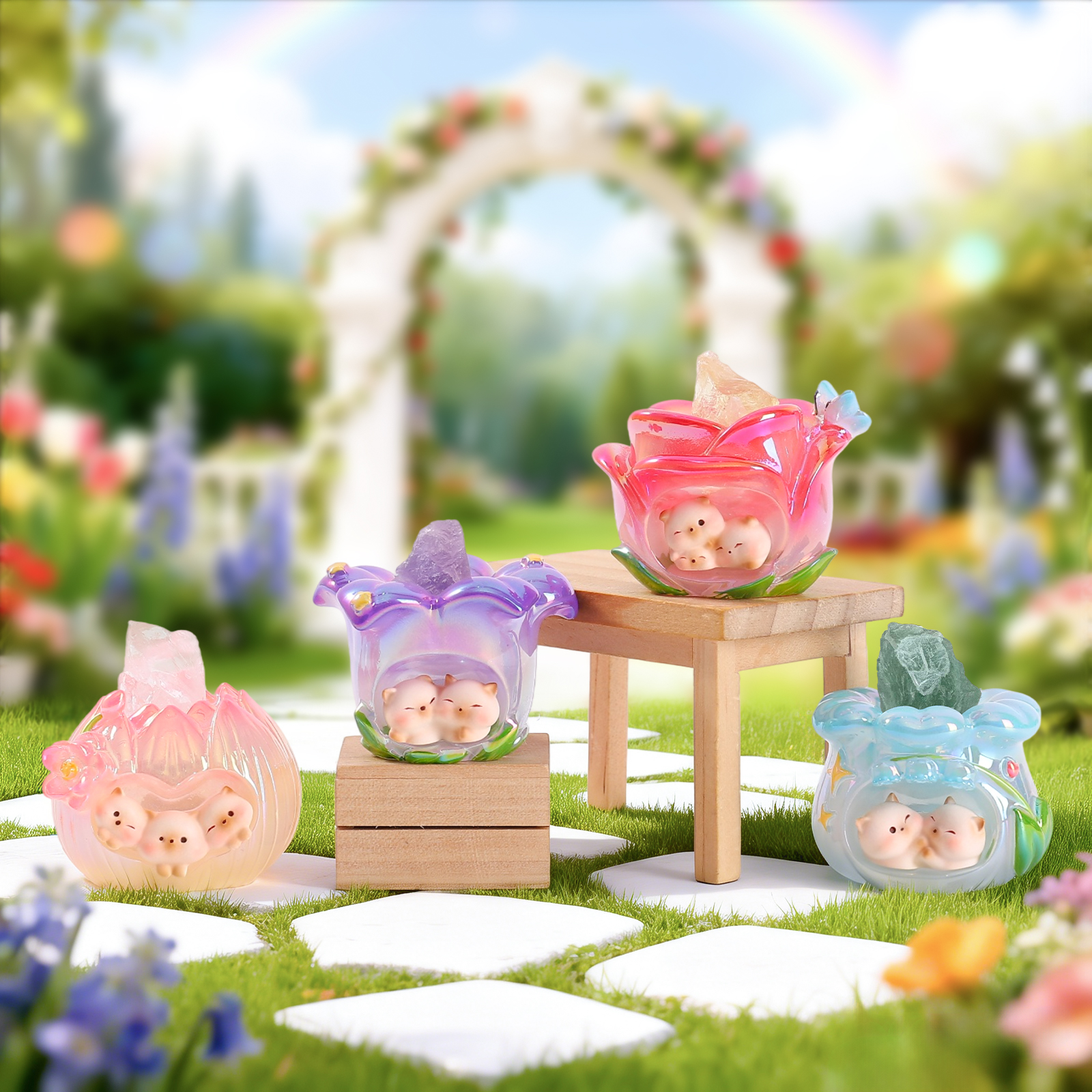 Creative desktop ornaments, blooming flowers into dreams, energy crystal blind boxes, trendy and popular collectible figurines, birthday gifts details Picture