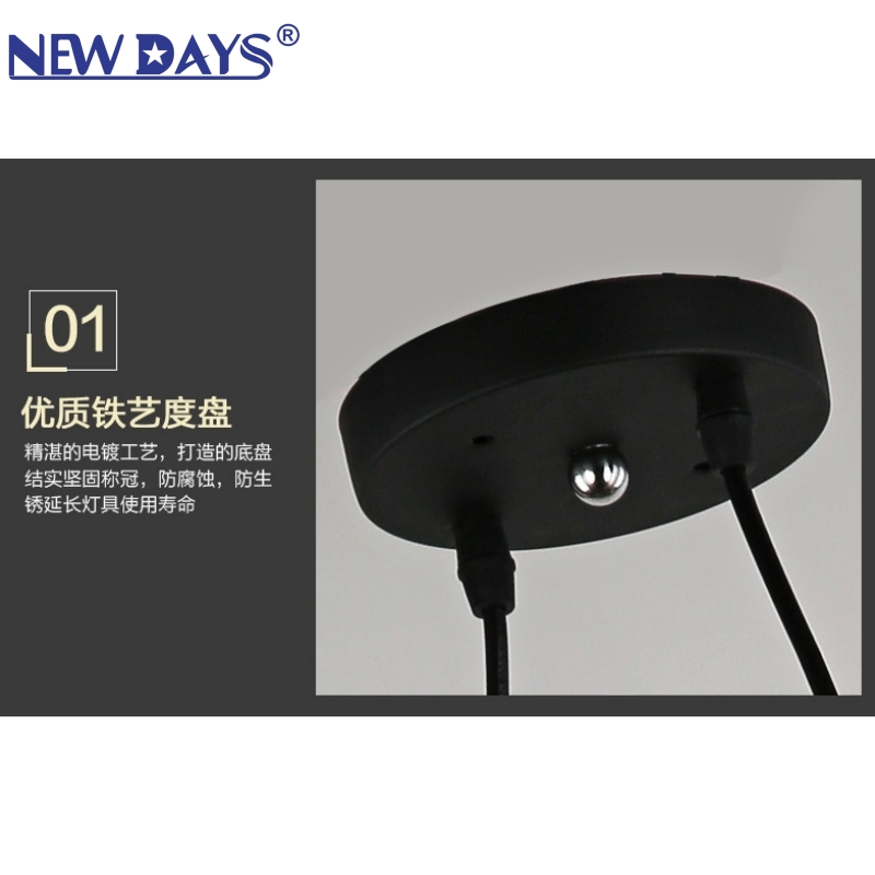 NEWDAYS品牌跨境新品led复古工业风麻绳吊灯，铁艺罩吧台灯，单车2头装饰照明氛围灯小吊灯灯具灯饰艺术灯北欧 Specification image