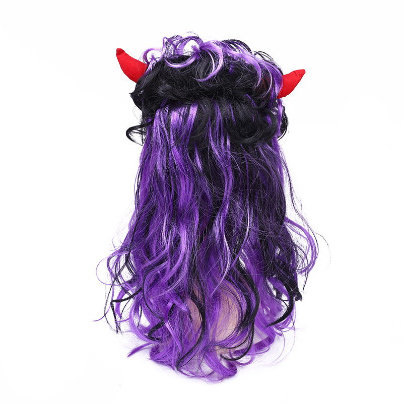 Yiwu qifang peluca sombrero púrpura negro cuerno de toro halloween peluca largo curl cos peluca Application Scenario