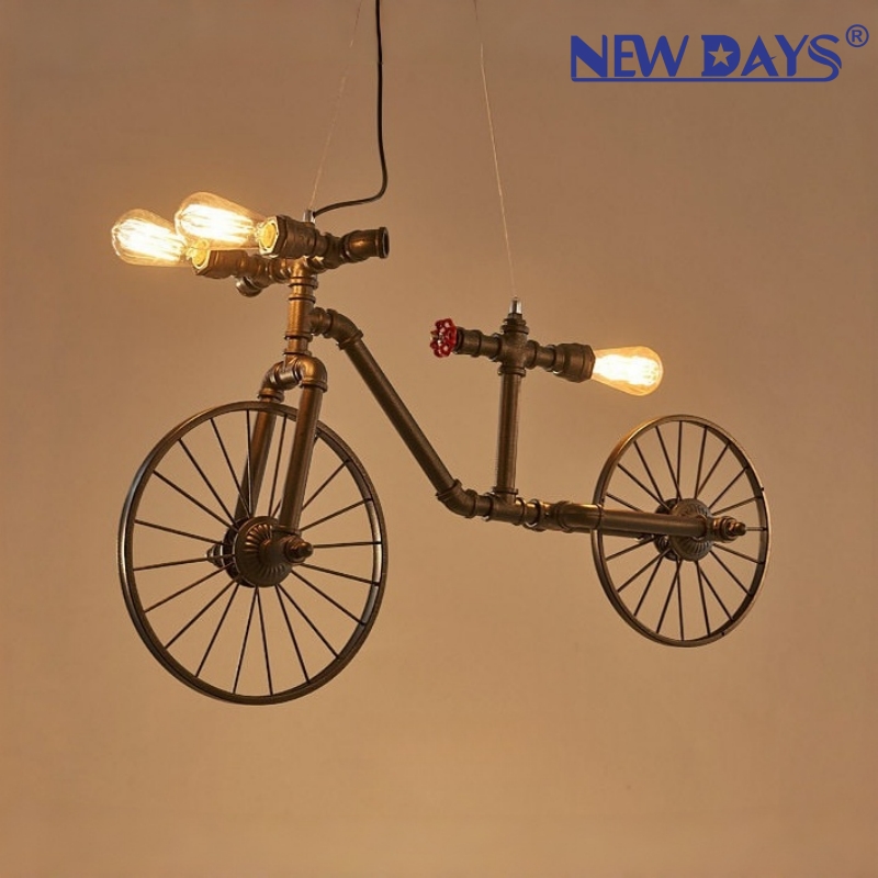 NEWDAYS品牌跨境新品led复古工业风麻绳吊灯，铁艺罩吧台灯，水管轮胎3头装饰照明氛围灯小吊灯灯具灯饰艺术灯北欧 details Picture