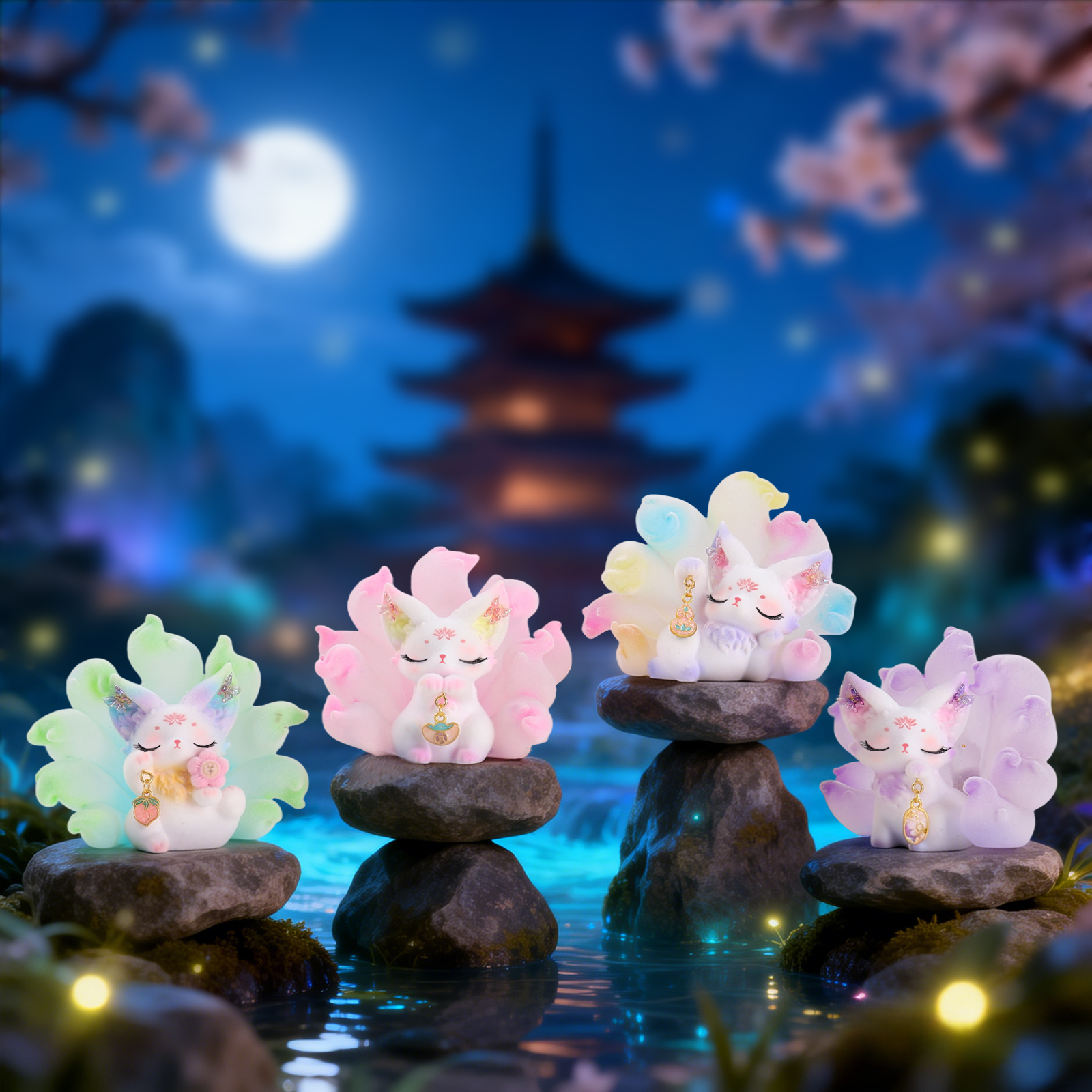 Desktop figure-piece "Yao Guang Ying Xue Nine-Tailed Fox" - Velvet style illuminated Blind box, Chinese-style creative luminous figure-piece birthday gift details Picture