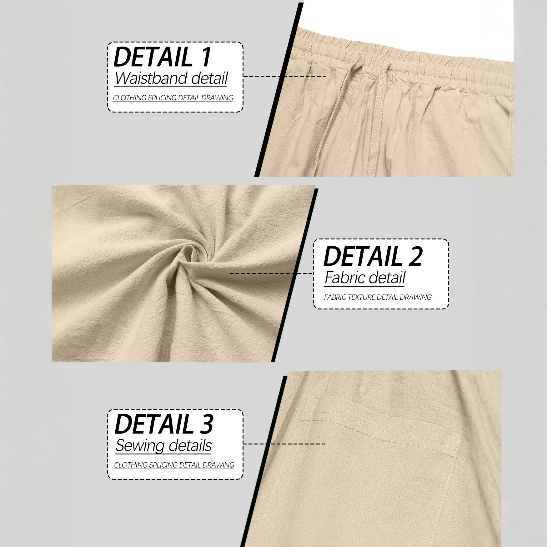 European and American cross-border men's clothing, Amazon linen loose casual sportswear long pants, pocket drawstring solid color trendy business pants Item Picture