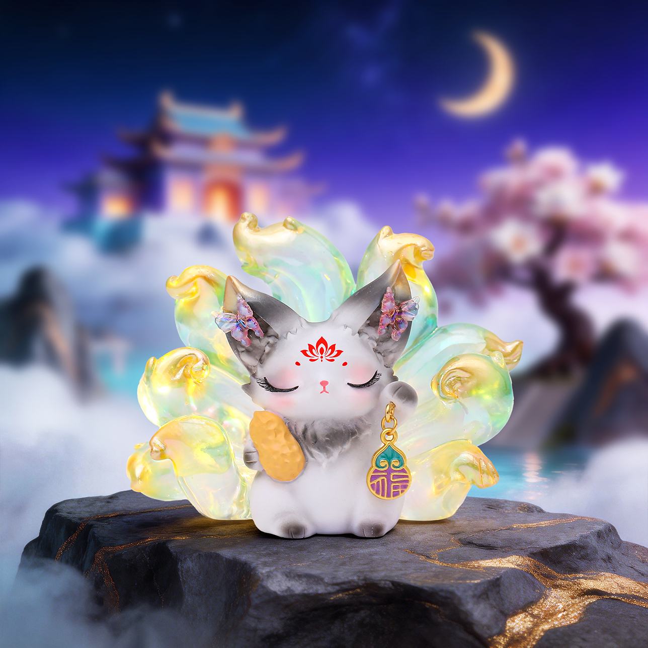 Chinese-style desktop ornaments, floating light mountain and sea, nine-tailed fox blind box, ancient-style illuminated creative home decoration, trendy figure-making gifts Application Scenario