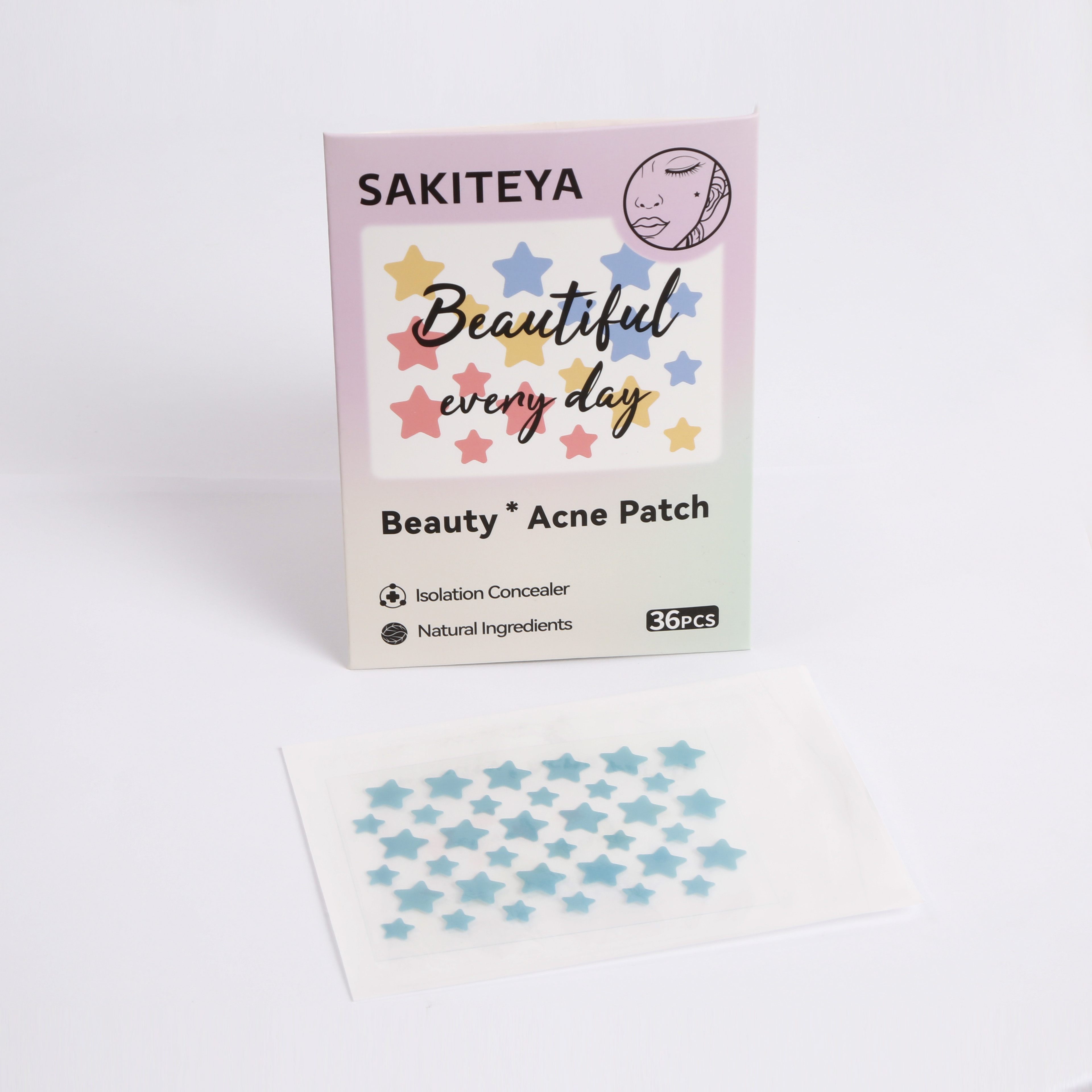 工厂现货跨境SAKITEYA粉色渐变痘痘贴带蓝色星星Beautiful every day治愈系祛痘贴