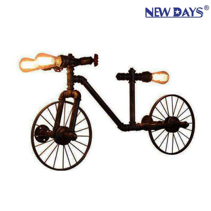 NEWDAYS品牌跨境新品led复古工业风麻绳吊灯，铁艺罩吧台灯，水管轮胎3头装饰照明氛围灯小吊灯灯具灯饰艺术灯北欧