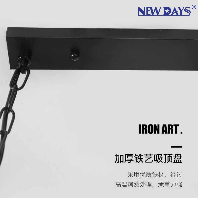 NEWDAYS brand cross-border new products: led retro industrial style rope pendant lamp, ironwork hood bar table lamp, straight tube 4-head decorative lighting, ambient lighting, small pendant lamp, lighting art lamp, Nordic style Specification image