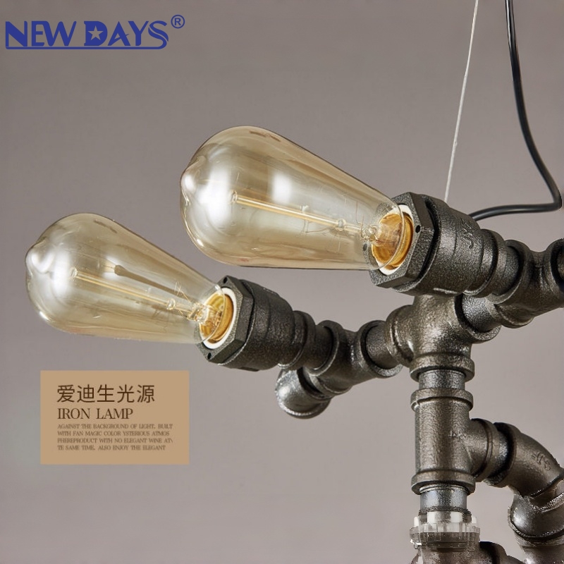 NEWDAYS品牌跨境新品led复古工业风麻绳吊灯，铁艺罩吧台灯，水管轮胎3头装饰照明氛围灯小吊灯灯具灯饰艺术灯北欧 Specification image