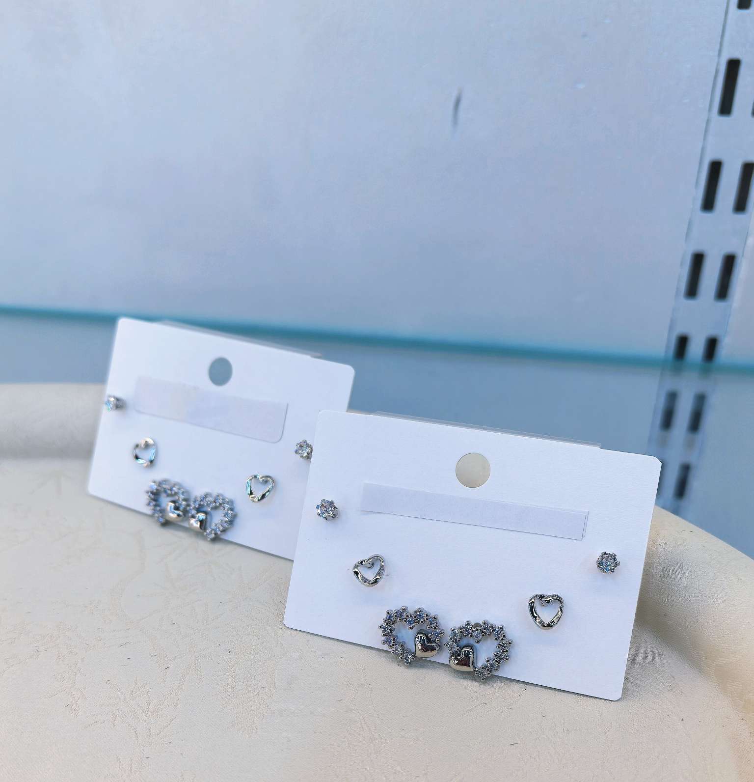 Silver needle stud earrings, fashionable and simple, three-in-one pair, light luxury alloy anti-allergy earrings