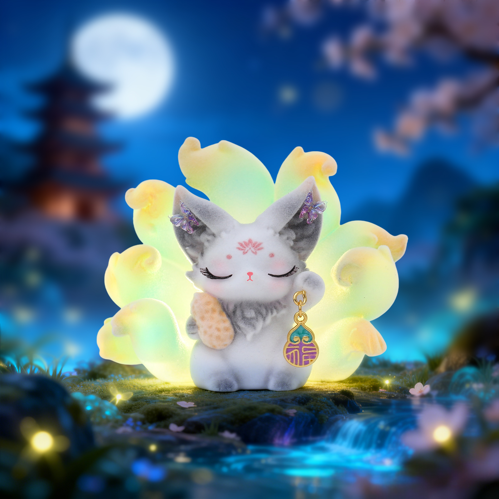Desktop figure-piece "Yao Guang Ying Xue Nine-Tailed Fox" - Velvet style illuminated Blind box, Chinese-style creative luminous figure-piece birthday gift Application Scenario