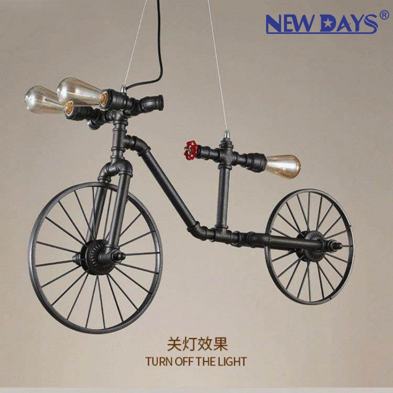 NEWDAYS品牌跨境新品led复古工业风麻绳吊灯，铁艺罩吧台灯，水管轮胎3头装饰照明氛围灯小吊灯灯具灯饰艺术灯北欧 Item Picture